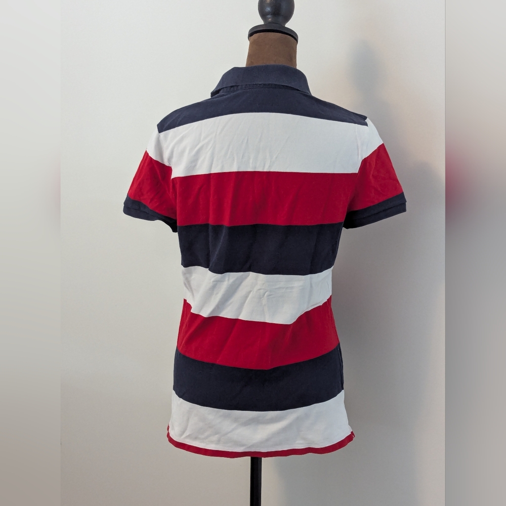 Tommy Hilfiger Women's Striped Preppy Red White and Blue Polo Shirt, Size M - Picture 3 of 7